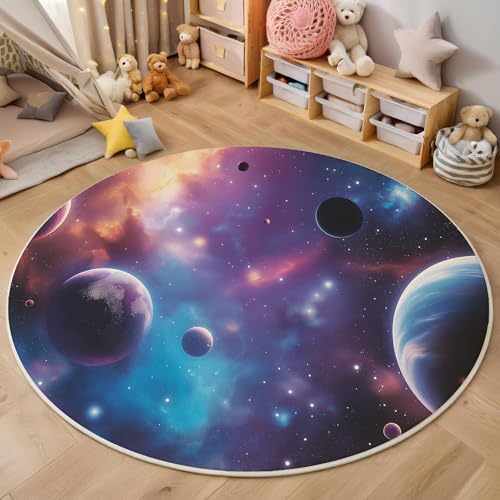 ALTCIRNMD Teppich Farbplanet Für Teenager 3D Science-Fiction-Universum Teppich Schlafzimmer Wohnzimmer Dekoration Innenmatte Waschbar Blau rutschfeste Matte,180Cm von ALTCIRNMD