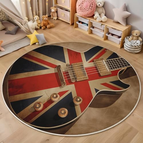 ALTCIRNMD Teppich Flagge Gitarre Für Teenager 3D Musikkunst Teppich Schlafzimmer Wohnzimmer Dekoration Innenmatte Waschbar Rot Und Weiß rutschfeste Matte,100Cm von ALTCIRNMD