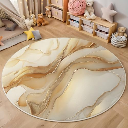 ALTCIRNMD Teppich Fließende Linien Für Teenager 3D Abstraktes Aquarell Teppich Schlafzimmer Wohnzimmer Dekoration Innenmatte Waschbar Beige rutschfeste Matte,100Cm von ALTCIRNMD