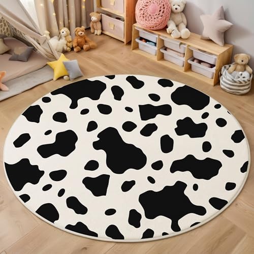 ALTCIRNMD Teppich Gefleckte Kuh Für Teenager 3D Visuelle Tiere Teppich Schlafzimmer Wohnzimmer Dekoration Innenmatte Waschbar Schwarz Und Weiß rutschfeste Matte,180Cm von ALTCIRNMD