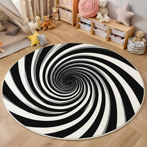 ALTCIRNMD Teppich Gestreifter Wirbel Für Teenager 3D Visuelle Geometrie Teppich Schlafzimmer Wohnzimmer Dekoration Innenmatte Waschbar Schwarz Und Weiß rutschfeste Matte,140Cm ALTCIRNMD Teppich Gestreifter Wirbel Für Teenager 3D Visuelle Geometrie Teppich Schlafzimmer Wohnzimmer Dekoration Innenmatte Waschbar Schwarz Und Weiß rutschfeste Matte,140Cm von ALTCIRNMD