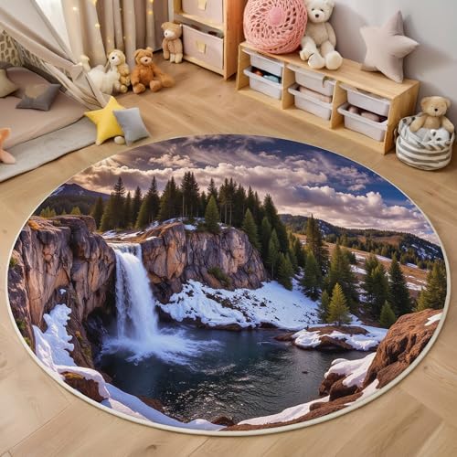 ALTCIRNMD Teppich Klippenwasserfall Für Teenager 3D Waldlandschaft Teppich Schlafzimmer Wohnzimmer Dekoration Innenmatte Waschbar Braun rutschfeste Matte,120Cm von ALTCIRNMD