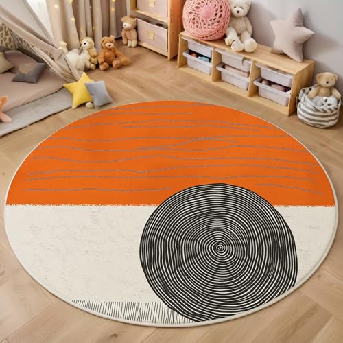 ALTCIRNMD Teppich Kreislinien Für Teenager 3D Abstrakte Geometrie Teppich Schlafzimmer Wohnzimmer Dekoration Innenmatte Waschbar Orange Grau rutschfeste Matte,100Cm von ALTCIRNMD
