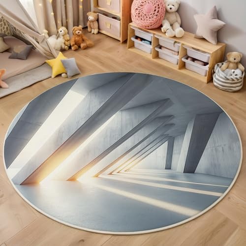 ALTCIRNMD Teppich Leitungsraum Für Teenager 3D Abstrakte Geometrie Teppich Schlafzimmer Wohnzimmer Dekoration Innenmatte Waschbar Weiß rutschfeste Matte,120Cm von ALTCIRNMD
