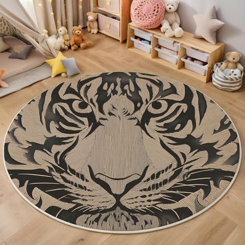 ALTCIRNMD Teppich Line Tiger Für Teenager 3D Einfache Tiere Teppich Schlafzimmer Wohnzimmer Dekoration Innenmatte Waschbar Beige Schwarz rutschfeste Matte,100Cm von ALTCIRNMD