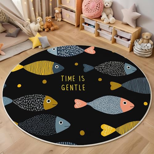 ALTCIRNMD Teppich Linie Fisch Für Teenager 3D Minimalistische Kunst Teppich Schlafzimmer Wohnzimmer Dekoration Innenmatte Waschbar Blaugrün rutschfeste Matte,140Cm von ALTCIRNMD