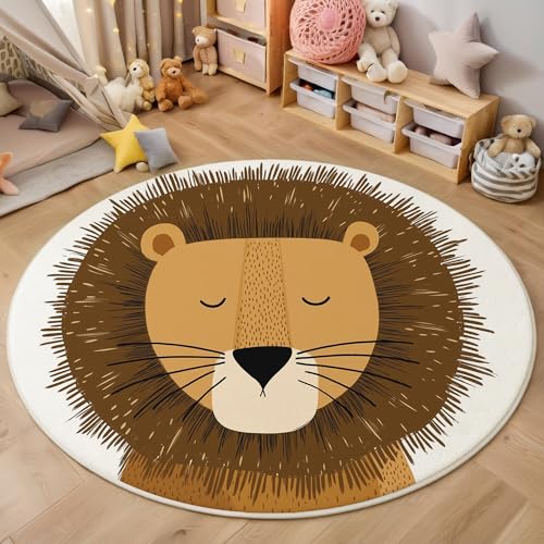 ALTCIRNMD Teppich Linie Löwe Für Teenager 3D Cartoon-Tiere Teppich Schlafzimmer Wohnzimmer Dekoration Innenmatte Waschbar Braun rutschfeste Matte,160Cm von ALTCIRNMD