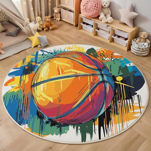 ALTCIRNMD Teppich Linienbasketball Für Teenager 3D Graffiti-Bewegung Teppich Schlafzimmer Wohnzimmer Dekoration Innenmatte Waschbar Braun rutschfeste Matte,120Cm von ALTCIRNMD
