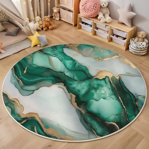ALTCIRNMD Teppich Linienstruktur Für Teenager 3D Abstrakte Kunst Teppich Schlafzimmer Wohnzimmer Dekoration Innenmatte Waschbar Weiß Grün rutschfeste Matte,100Cm von ALTCIRNMD