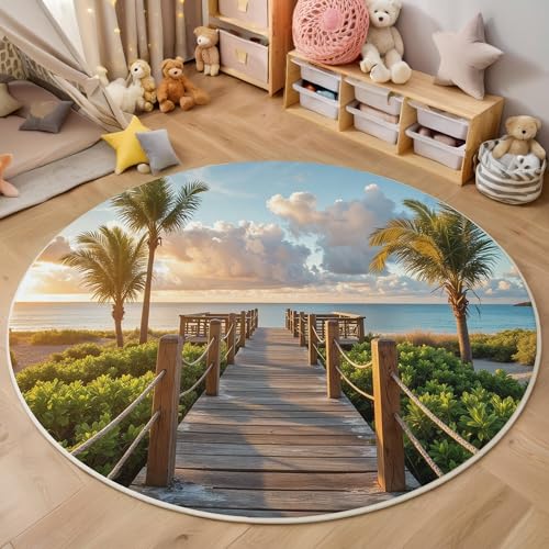 ALTCIRNMD Teppich Palmenbrücke Für Teenager 3D Strandlandschaft Teppich Schlafzimmer Wohnzimmer Dekoration Innenmatte Waschbar Grün rutschfeste Matte,140Cm ALTCIRNMD Teppich Palmenbrücke Für Teenager 3D Strandlandschaft Teppich Schlafzimmer Wohnzimmer Dekoration Innenmatte Waschbar Grün rutschfeste Matte,140Cm von ALTCIRNMD