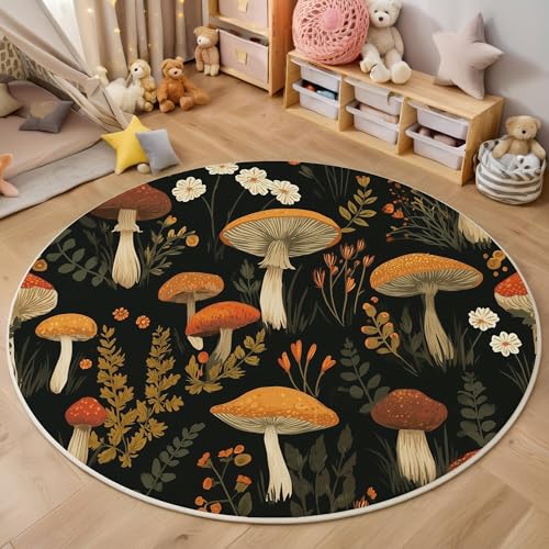 ALTCIRNMD Teppich Pilzblätter Für Teenager 3D Natürliche Pflanzen Teppich Schlafzimmer Wohnzimmer Dekoration Innenmatte Waschbar Orange Braun rutschfeste Matte,100Cm von ALTCIRNMD