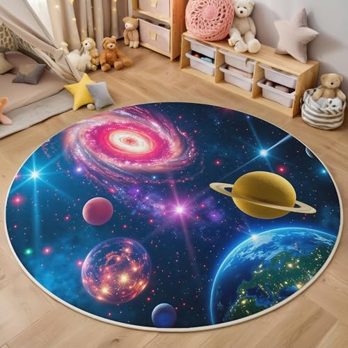 ALTCIRNMD Teppich Planetarisches Universum Für Teenager 3D Fantasielandschaft Teppich Schlafzimmer Wohnzimmer Dekoration Innenmatte Waschbar Blau-Lila rutschfeste Matte,140Cm von ALTCIRNMD