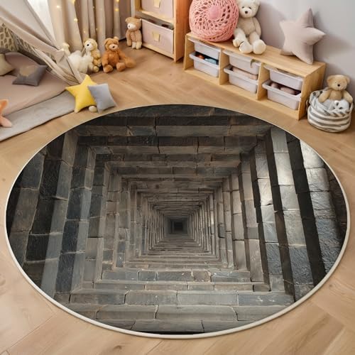 ALTCIRNMD Teppich Quadratischer Tunnel Für Teenager 3D Antike Indische Architektur Teppich Schlafzimmer Wohnzimmer Dekoration Innenmatte Waschbar Grau rutschfeste Matte,160Cm von ALTCIRNMD