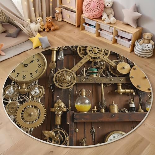 ALTCIRNMD Teppich Retro-Maschinen Für Teenager 3D Steampunk Teppich Schlafzimmer Wohnzimmer Dekoration Innenmatte Waschbar Braun rutschfeste Matte,100Cm ALTCIRNMD Teppich Retro-Maschinen Für Teenager 3D Steampunk Teppich Schlafzimmer Wohnzimmer Dekoration Innenmatte Waschbar Braun rutschfeste Matte,100Cm von ALTCIRNMD