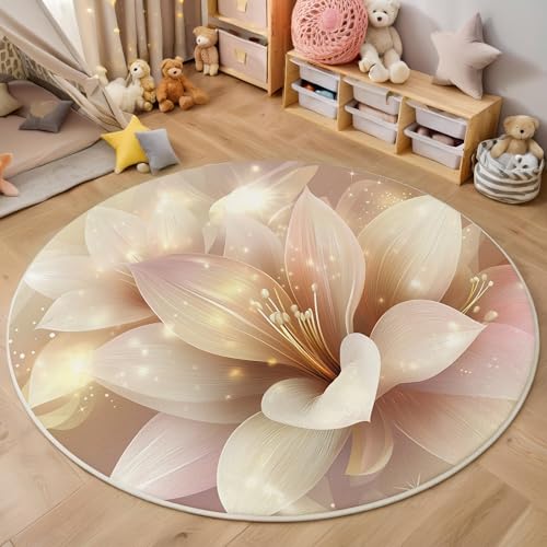 ALTCIRNMD Teppich Rund Beige Elegante Blumen Reppich Schlafzimmer,Innenbereich 3D Modepflanzen Waschbarer rutschfest Flur Weich Fußmatte Für Wohnzimmer,Kinderzimmer,Büro Küche,160Cm ALTCIRNMD Teppich Rund Beige Elegante Blumen Reppich Schlafzimmer,Innenbereich 3D Modepflanzen Waschbarer rutschfest Flur Weich Fußmatte Für Wohnzimmer,Kinderzimmer,Büro Küche,160Cm von ALTCIRNMD