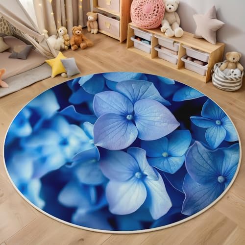 ALTCIRNMD Teppich Rund Blau Frische Hortensien Reppich Schlafzimmer,Innenbereich 3D Natürliche Pflanzen Waschbarer rutschfest Flur Weich Fußmatte Für Wohnzimmer,Kinderzimmer,Büro Küche,100Cm ALTCIRNMD Teppich Rund Blau Frische Hortensien Reppich Schlafzimmer,Innenbereich 3D Natürliche Pflanzen Waschbarer rutschfest Flur Weich Fußmatte Für Wohnzimmer,Kinderzimmer,Büro Küche,100Cm von ALTCIRNMD