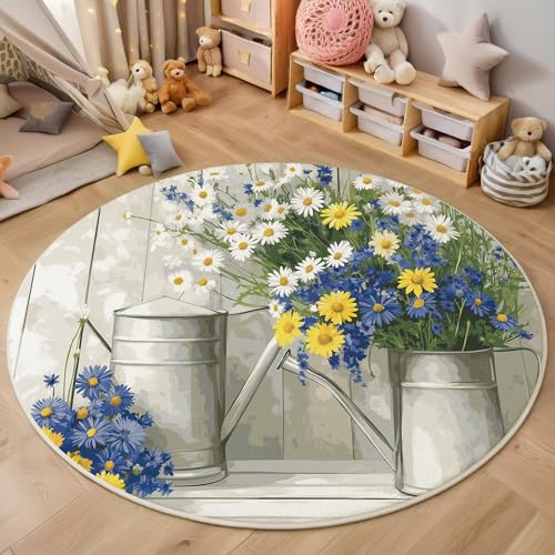 ALTCIRNMD Teppich Rund Blau Gelb Gänseblümchen Reppich Schlafzimmer,Innenbereich 3D Stillleben-Illustration Waschbarer rutschfest Flur Weich Fußmatte Für Wohnzimmer,Kinderzimmer,Büro Küche,160Cm ALTCIRNMD Teppich Rund Blau Gelb Gänseblümchen Reppich Schlafzimmer,Innenbereich 3D Stillleben-Illustration Waschbarer rutschfest Flur Weich Fußmatte Für Wohnzimmer,Kinderzimmer,Büro Küche,160Cm von ALTCIRNMD