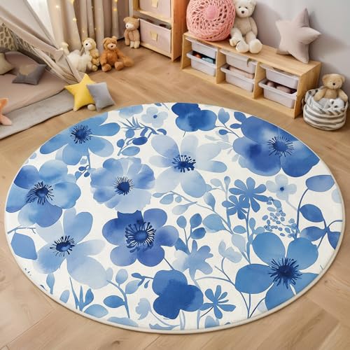 ALTCIRNMD Teppich Rund Blau Weiß Blüten Und Blätter Reppich Schlafzimmer,Innenbereich 3D Aquarellpflanzen Waschbarer rutschfest Flur Weich Fußmatte Für Wohnzimmer,Kinderzimmer,Büro Küche,180Cm ALTCIRNMD Teppich Rund Blau Weiß Blüten Und Blätter Reppich Schlafzimmer,Innenbereich 3D Aquarellpflanzen Waschbarer rutschfest Flur Weich Fußmatte Für Wohnzimmer,Kinderzimmer,Büro Küche,180Cm von ALTCIRNMD