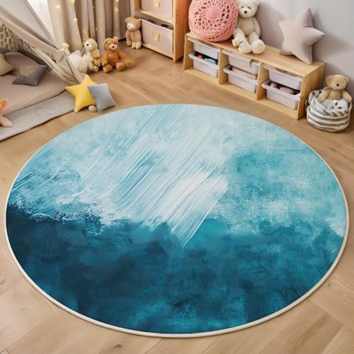ALTCIRNMD Teppich Rund Blau Weiß Pinselstrich-Textur Reppich Schlafzimmer,Innenbereich 3D Abstrakte Kunst Waschbarer rutschfest Flur Weich Fußmatte Für Wohnzimmer,Kinderzimmer,Büro Küche,180Cm ALTCIRNMD Teppich Rund Blau Weiß Pinselstrich-Textur Reppich Schlafzimmer,Innenbereich 3D Abstrakte Kunst Waschbarer rutschfest Flur Weich Fußmatte Für Wohnzimmer,Kinderzimmer,Büro Küche,180Cm von ALTCIRNMD