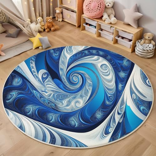 ALTCIRNMD Teppich Rund Blau Weiß Wirbelnde Linien Reppich Schlafzimmer,Innenbereich 3D Illusionskunst Waschbarer rutschfest Flur Weich Fußmatte Für Wohnzimmer,Kinderzimmer,Büro Küche,120Cm ALTCIRNMD Teppich Rund Blau Weiß Wirbelnde Linien Reppich Schlafzimmer,Innenbereich 3D Illusionskunst Waschbarer rutschfest Flur Weich Fußmatte Für Wohnzimmer,Kinderzimmer,Büro Küche,120Cm von ALTCIRNMD