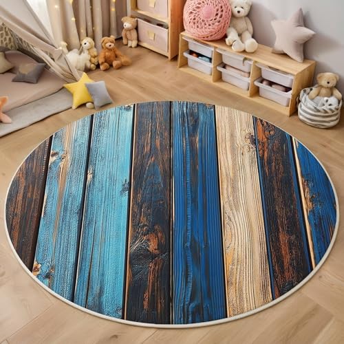 ALTCIRNMD Teppich Rund Blaubraun Verwitterte Textur Reppich Schlafzimmer,Innenbereich 3D Retro-Kunst Waschbarer rutschfest Flur Weich Fußmatte Für Wohnzimmer,Kinderzimmer,Büro Küche,180Cm von ALTCIRNMD
