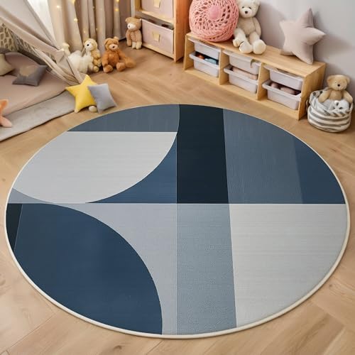 ALTCIRNMD Teppich Rund Blaugrau Linienraster Reppich Schlafzimmer,Innenbereich 3D Abstrakte Geometrie Waschbarer rutschfest Flur Weich Fußmatte Für Wohnzimmer,Kinderzimmer,Büro Küche,100Cm ALTCIRNMD Teppich Rund Blaugrau Linienraster Reppich Schlafzimmer,Innenbereich 3D Abstrakte Geometrie Waschbarer rutschfest Flur Weich Fußmatte Für Wohnzimmer,Kinderzimmer,Büro Küche,100Cm von ALTCIRNMD