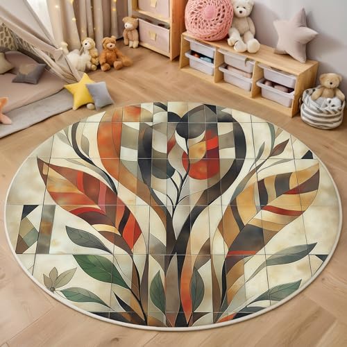 ALTCIRNMD Teppich Rund Bräunlich Rot Linie Blumen Reppich Schlafzimmer,Innenbereich 3D Mosaikpflanzen Waschbarer rutschfest Flur Weich Fußmatte Für Wohnzimmer,Kinderzimmer,Büro Küche,100Cm ALTCIRNMD Teppich Rund Bräunlich Rot Linie Blumen Reppich Schlafzimmer,Innenbereich 3D Mosaikpflanzen Waschbarer rutschfest Flur Weich Fußmatte Für Wohnzimmer,Kinderzimmer,Büro Küche,100Cm von ALTCIRNMD