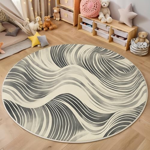 ALTCIRNMD Teppich Rund Cremefarben Wellenlinien Reppich Schlafzimmer,Innenbereich 3D Elegante Kunst Waschbarer rutschfest Flur Weich Fußmatte Für Wohnzimmer,Kinderzimmer,Büro Küche,200Cm ALTCIRNMD Teppich Rund Cremefarben Wellenlinien Reppich Schlafzimmer,Innenbereich 3D Elegante Kunst Waschbarer rutschfest Flur Weich Fußmatte Für Wohnzimmer,Kinderzimmer,Büro Küche,200Cm von ALTCIRNMD