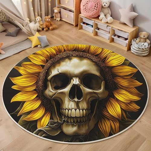 ALTCIRNMD Teppich Rund Gelb Sonnenblumenschädel Reppich Schlafzimmer,Innenbereich 3D Personalisierte Pflanzen Waschbarer rutschfest Flur Weich Fußmatte Für Wohnzimmer,Kinderzimmer,Büro Küche,100Cm ALTCIRNMD Teppich Rund Gelb Sonnenblumenschädel Reppich Schlafzimmer,Innenbereich 3D Personalisierte Pflanzen Waschbarer rutschfest Flur Weich Fußmatte Für Wohnzimmer,Kinderzimmer,Büro Küche,100Cm von ALTCIRNMD