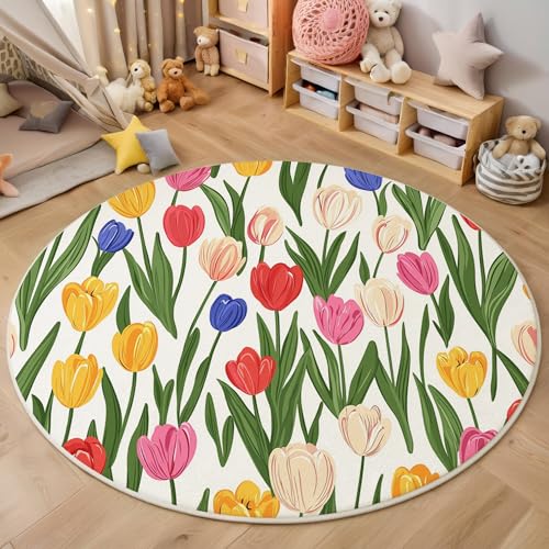 ALTCIRNMD Teppich Rund Gelbgrün Grüne Blatttulpe Reppich Schlafzimmer,Innenbereich 3D Modepflanzen Waschbarer rutschfest Flur Weich Fußmatte Für Wohnzimmer,Kinderzimmer,Büro Küche,120Cm ALTCIRNMD Teppich Rund Gelbgrün Grüne Blatttulpe Reppich Schlafzimmer,Innenbereich 3D Modepflanzen Waschbarer rutschfest Flur Weich Fußmatte Für Wohnzimmer,Kinderzimmer,Büro Küche,120Cm von ALTCIRNMD