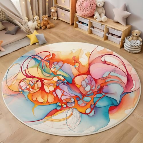 ALTCIRNMD Teppich Rund Orange-Rot Abstrakte Linien Reppich Schlafzimmer,Innenbereich 3D Mode Aquarell Waschbarer rutschfest Flur Weich Fußmatte Für Wohnzimmer,Kinderzimmer,Büro Küche,180Cm ALTCIRNMD Teppich Rund Orange-Rot Abstrakte Linien Reppich Schlafzimmer,Innenbereich 3D Mode Aquarell Waschbarer rutschfest Flur Weich Fußmatte Für Wohnzimmer,Kinderzimmer,Büro Küche,180Cm von ALTCIRNMD