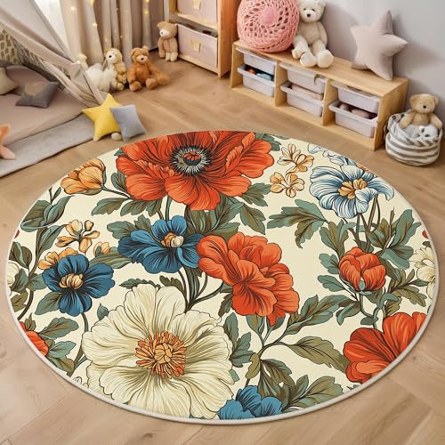 ALTCIRNMD Teppich Rund Orange-Rot Mohnpfingstrose Reppich Schlafzimmer,Innenbereich 3D Retro-Pflanzen Waschbarer rutschfest Flur Weich Fußmatte Für Wohnzimmer,Kinderzimmer,Büro Küche,100Cm ALTCIRNMD Teppich Rund Orange-Rot Mohnpfingstrose Reppich Schlafzimmer,Innenbereich 3D Retro-Pflanzen Waschbarer rutschfest Flur Weich Fußmatte Für Wohnzimmer,Kinderzimmer,Büro Küche,100Cm von ALTCIRNMD