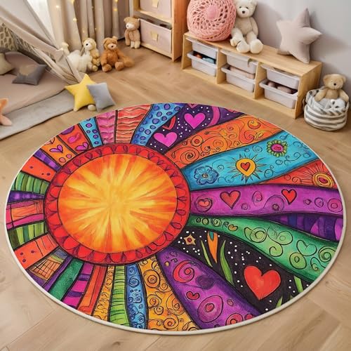 ALTCIRNMD Teppich Rund Orange-Rot Sonnenstreifen Reppich Schlafzimmer,Innenbereich 3D Fantasy-Kunst Waschbarer rutschfest Flur Weich Fußmatte Für Wohnzimmer,Kinderzimmer,Büro Küche,200Cm ALTCIRNMD Teppich Rund Orange-Rot Sonnenstreifen Reppich Schlafzimmer,Innenbereich 3D Fantasy-Kunst Waschbarer rutschfest Flur Weich Fußmatte Für Wohnzimmer,Kinderzimmer,Büro Küche,200Cm von ALTCIRNMD