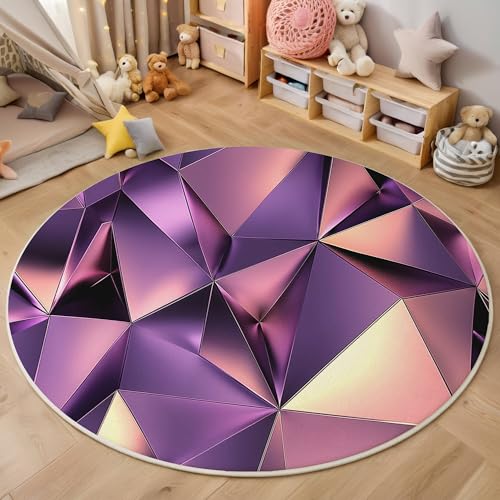 ALTCIRNMD Teppich Rund Rosa Lila Strukturiertes Dreieck Reppich Schlafzimmer,Innenbereich 3D Volumengeometrie Waschbarer rutschfest Flur Weich Fußmatte Für Wohnzimmer,Kinderzimmer,Büro Küche,200Cm von ALTCIRNMD