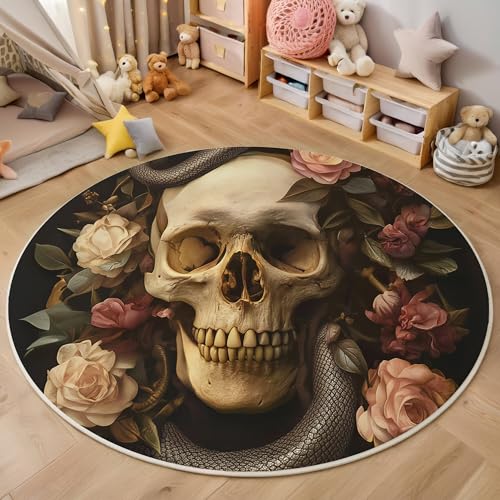 ALTCIRNMD Teppich Rund Rosa Rosenschädel Reppich Schlafzimmer,Innenbereich 3D Ölgemäldepflanzen Waschbarer rutschfest Flur Weich Fußmatte Für Wohnzimmer,Kinderzimmer,Büro Küche,100Cm ALTCIRNMD Teppich Rund Rosa Rosenschädel Reppich Schlafzimmer,Innenbereich 3D Ölgemäldepflanzen Waschbarer rutschfest Flur Weich Fußmatte Für Wohnzimmer,Kinderzimmer,Büro Küche,100Cm von ALTCIRNMD
