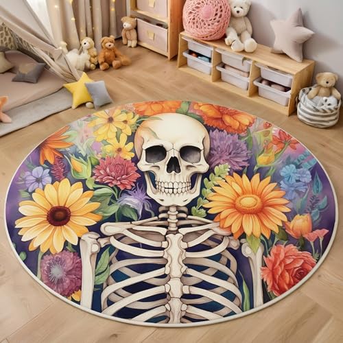 ALTCIRNMD Teppich Rund Rot Gelb Blumenschädel Reppich Schlafzimmer,Innenbereich 3D Aquarellpflanzen Waschbarer rutschfest Flur Weich Fußmatte Für Wohnzimmer,Kinderzimmer,Büro Küche,120Cm ALTCIRNMD Teppich Rund Rot Gelb Blumenschädel Reppich Schlafzimmer,Innenbereich 3D Aquarellpflanzen Waschbarer rutschfest Flur Weich Fußmatte Für Wohnzimmer,Kinderzimmer,Büro Küche,120Cm von ALTCIRNMD