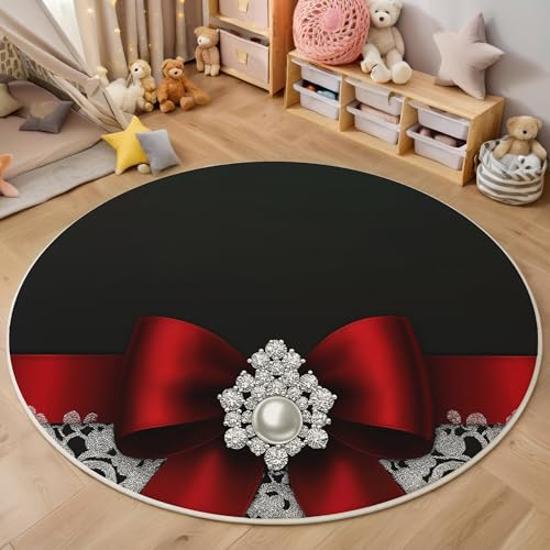ALTCIRNMD Teppich Rund Rot Weiß Spitzenschleife Reppich Schlafzimmer,Innenbereich 3D Modekunst Waschbarer rutschfest Flur Weich Fußmatte Für Wohnzimmer,Kinderzimmer,Büro Küche,120Cm ALTCIRNMD Teppich Rund Rot Weiß Spitzenschleife Reppich Schlafzimmer,Innenbereich 3D Modekunst Waschbarer rutschfest Flur Weich Fußmatte Für Wohnzimmer,Kinderzimmer,Büro Küche,120Cm von ALTCIRNMD