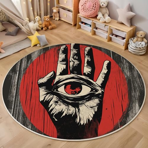 ALTCIRNMD Teppich Rund Schwarz Rot Palmenaugen Reppich Schlafzimmer,Innenbereich 3D Felsmalereien Waschbarer rutschfest Flur Weich Fußmatte Für Wohnzimmer,Kinderzimmer,Büro Küche,200Cm von ALTCIRNMD