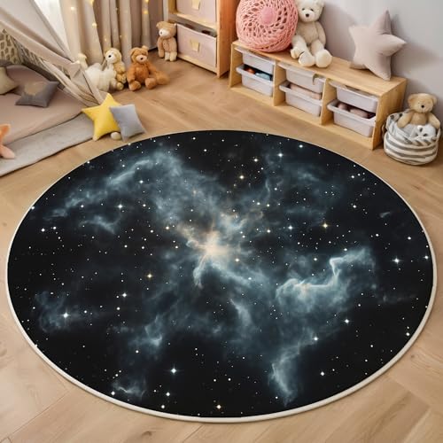 ALTCIRNMD Teppich Rund Schwarz Schöner Nebel Reppich Schlafzimmer,Innenbereich 3D Verträumte Landschaft Waschbarer rutschfest Flur Weich Fußmatte Für Wohnzimmer,Kinderzimmer,Büro Küche,100Cm von ALTCIRNMD