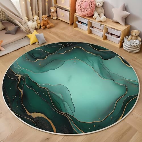 ALTCIRNMD Teppich Rund Türkis Linienstruktur Reppich Schlafzimmer,Innenbereich 3D Abstrakte Kunst Waschbarer rutschfest Flur Weich Fußmatte Für Wohnzimmer,Kinderzimmer,Büro Küche,100Cm von ALTCIRNMD