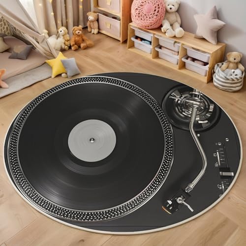 ALTCIRNMD Teppich Schallplatten Für Teenager 3D Retro-Musik Teppich Schlafzimmer Wohnzimmer Dekoration Innenmatte Waschbar Schwarz rutschfeste Matte,160Cm von ALTCIRNMD