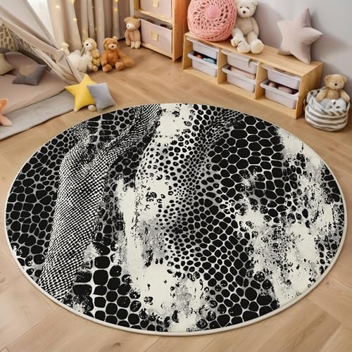 ALTCIRNMD Teppich Schlangenhautstruktur Für Teenager 3D Retro-Kunst Teppich Schlafzimmer Wohnzimmer Dekoration Innenmatte Waschbar Schwarz Und Weiß rutschfeste Matte,100Cm von ALTCIRNMD