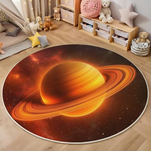 ALTCIRNMD Teppich Schöner Saturn Für Teenager 3D Weltraumlandschaft Teppich Schlafzimmer Wohnzimmer Dekoration Innenmatte Waschbar Orange-Gelb rutschfeste Matte,200Cm von ALTCIRNMD