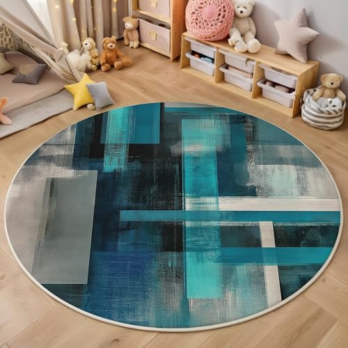 ALTCIRNMD Teppich Stadttextur Für Teenager 3D Abstrakte Geometrie Teppich Schlafzimmer Wohnzimmer Dekoration Innenmatte Waschbar Blaugrau rutschfeste Matte,140Cm von ALTCIRNMD