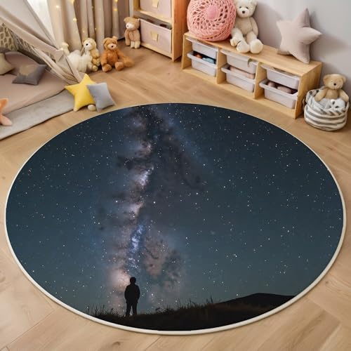 ALTCIRNMD Teppich Sterne Am Nachthimmel Für Teenager 3D Milchstraßenlandschaft Teppich Schlafzimmer Wohnzimmer Dekoration Innenmatte Waschbar Schwarz rutschfeste Matte,200Cm von ALTCIRNMD