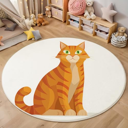 ALTCIRNMD Teppich Süße Katze Für Teenager 3D Cartoon-Tiere Teppich Schlafzimmer Wohnzimmer Dekoration Innenmatte Waschbar Orange Farbe rutschfeste Matte,100Cm von ALTCIRNMD