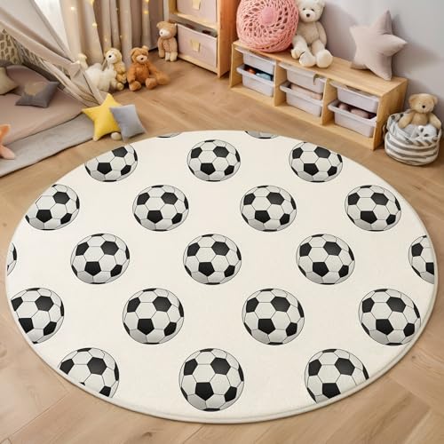 ALTCIRNMD Teppich Symmetrischer Fußball Für Teenager 3D Moderne Bewegung Teppich Schlafzimmer Wohnzimmer Dekoration Innenmatte Waschbar Schwarz Und Weiß rutschfeste Matte,100Cm von ALTCIRNMD