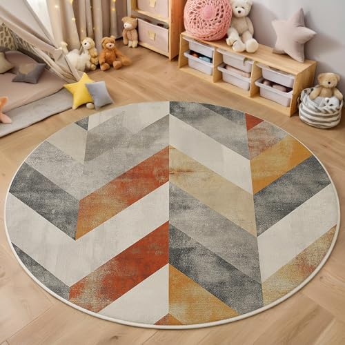 ALTCIRNMD Teppich Symmetrisches Dreieck Für Teenager 3D Retro-Geometrie Teppich Schlafzimmer Wohnzimmer Dekoration Innenmatte Waschbar Grau-Orange rutschfeste Matte,180Cm von ALTCIRNMD