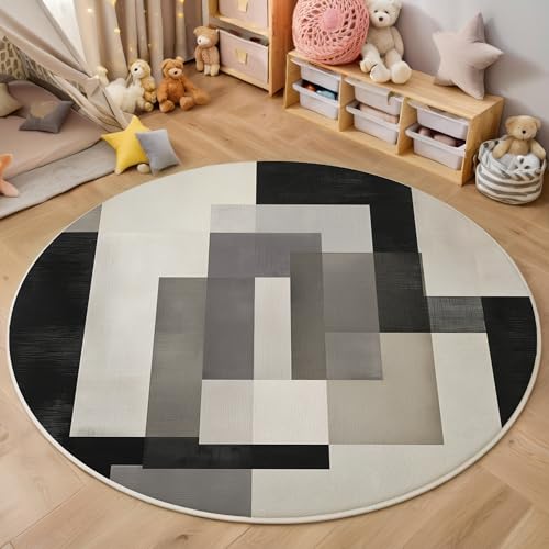 ALTCIRNMD Teppich Überlappende Rechtecke Für Teenager 3D Abstrakte Geometrie Teppich Schlafzimmer Wohnzimmer Dekoration Innenmatte Waschbar Dunkelgrau rutschfeste Matte,160Cm von ALTCIRNMD