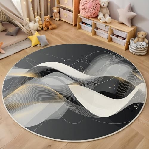ALTCIRNMD Teppich Wellenförmige Streifen Für Teenager 3D Geometrische Linien Teppich Schlafzimmer Wohnzimmer Dekoration Innenmatte Waschbar Cremefarben rutschfeste Matte,140Cm von ALTCIRNMD